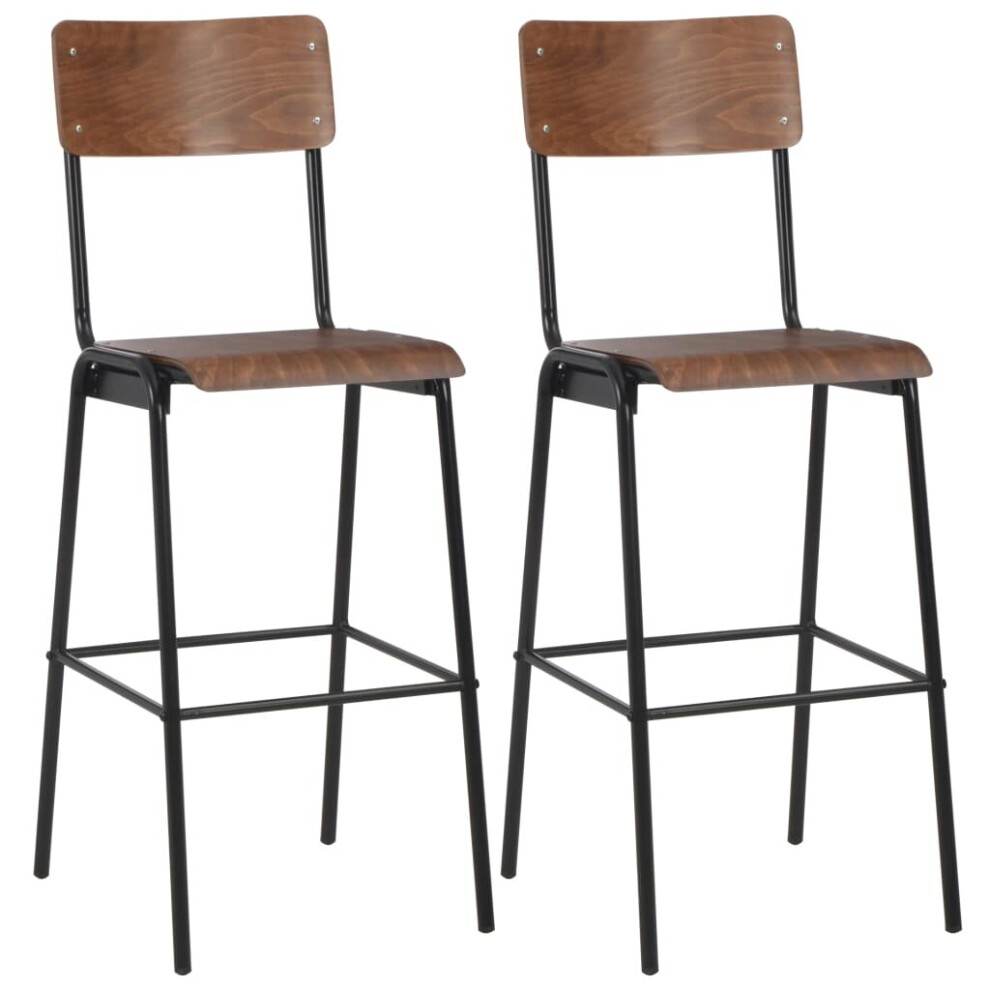 vidaXL 2x Bar Chairs Brown Solid Plywood Steel Kitchen Dining Room Seat Stool