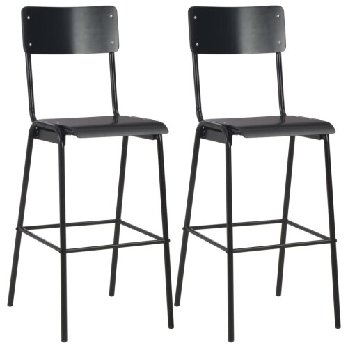 VidaXL vidaXL 2x Bar Chairs Black Solid Plywood Steel Stackable Kitchen Dining Seat