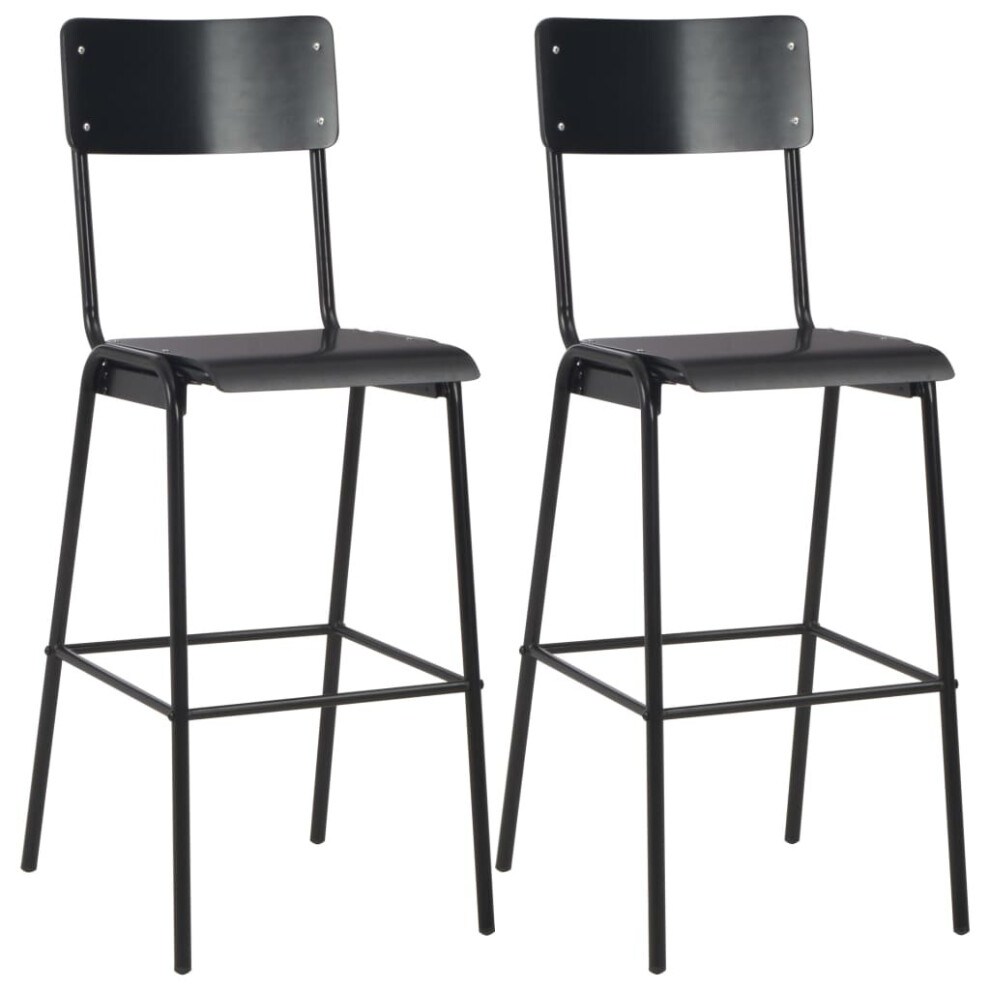 vidaXL 2x Bar Chairs Black Solid Plywood Steel Stackable Kitchen Dining Seat