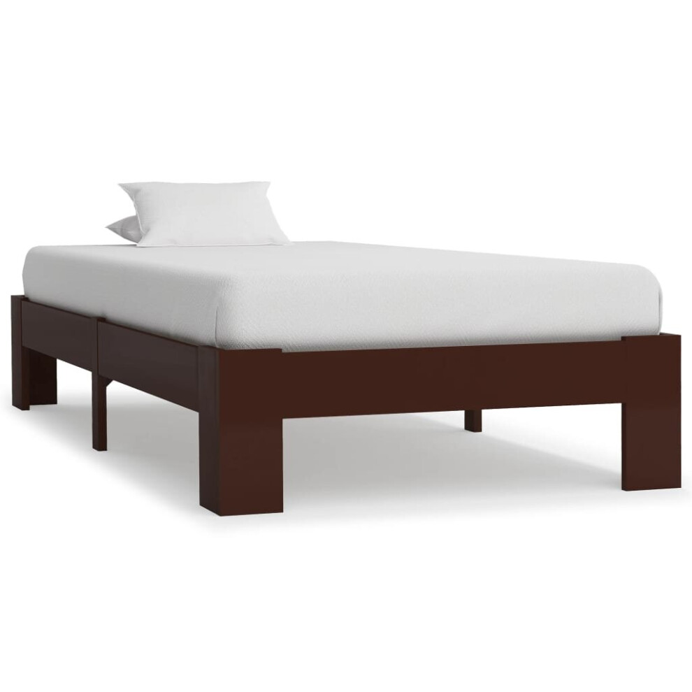 vidaXL Solid Pine Wood Bed Frame Dark Brown 90x200cm Single Bed Furniture