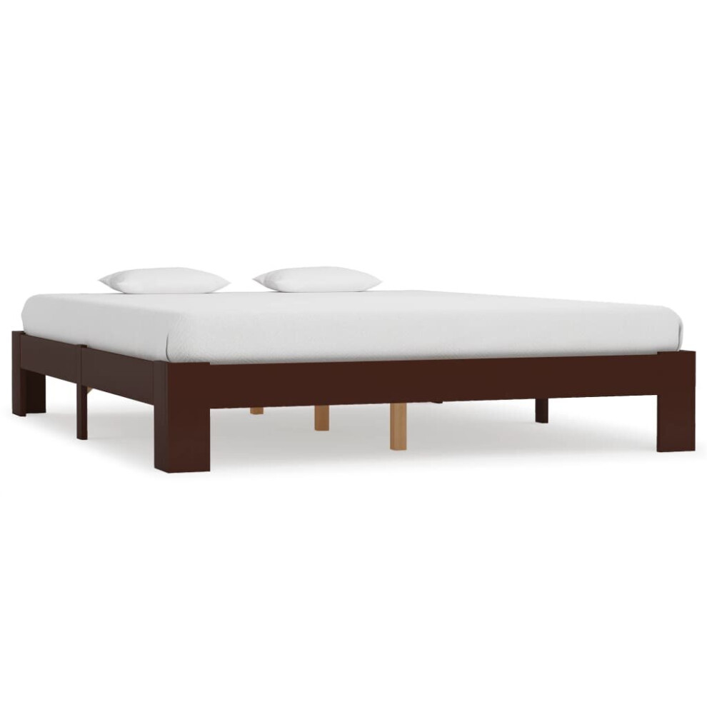 vidaXL Solid Pine Wood Bed Frame Dark Brown 160x200cm Double Bed Furniture