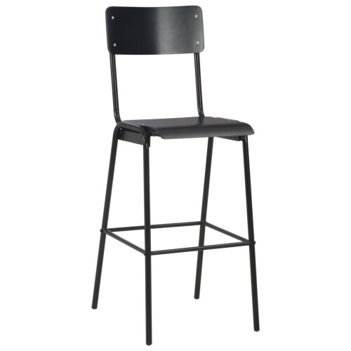 VidaXL vidaXL 2x Bar Chairs Black Solid Plywood Steel Stackable Kitchen Dining Seat 2