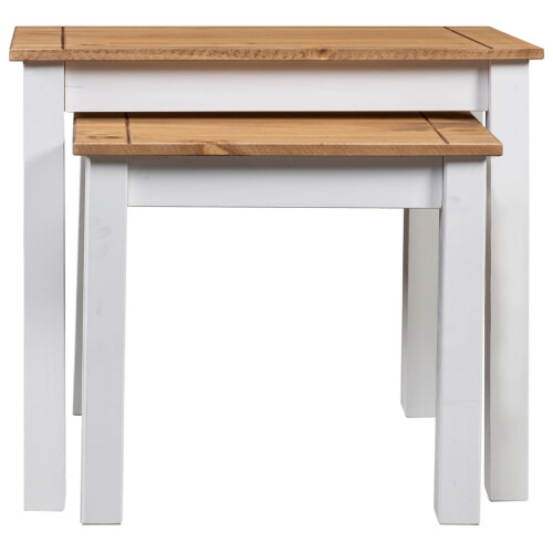 VidaXL vidaXL 2x Solid Pine Wood Nesting Tables White Couch Side Coffee Table Home 1