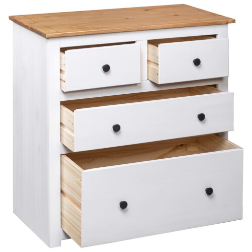VidaXL vidaXL Solid Wood Pine Sideboard White Panama Range Drawer Cabinet Nightstand 1