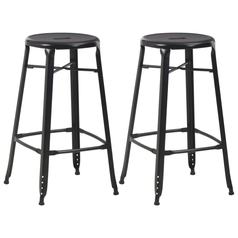 vidaXL 2x Bar Stools Black Steel Industrial Home Kitchen Dining Dinner Chair