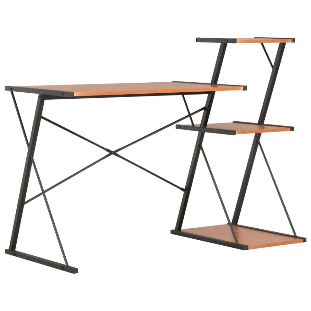 vidaXL Computer Desk with 3 Tier Bookcase X-Shape Legs Black and Brown PC Desk