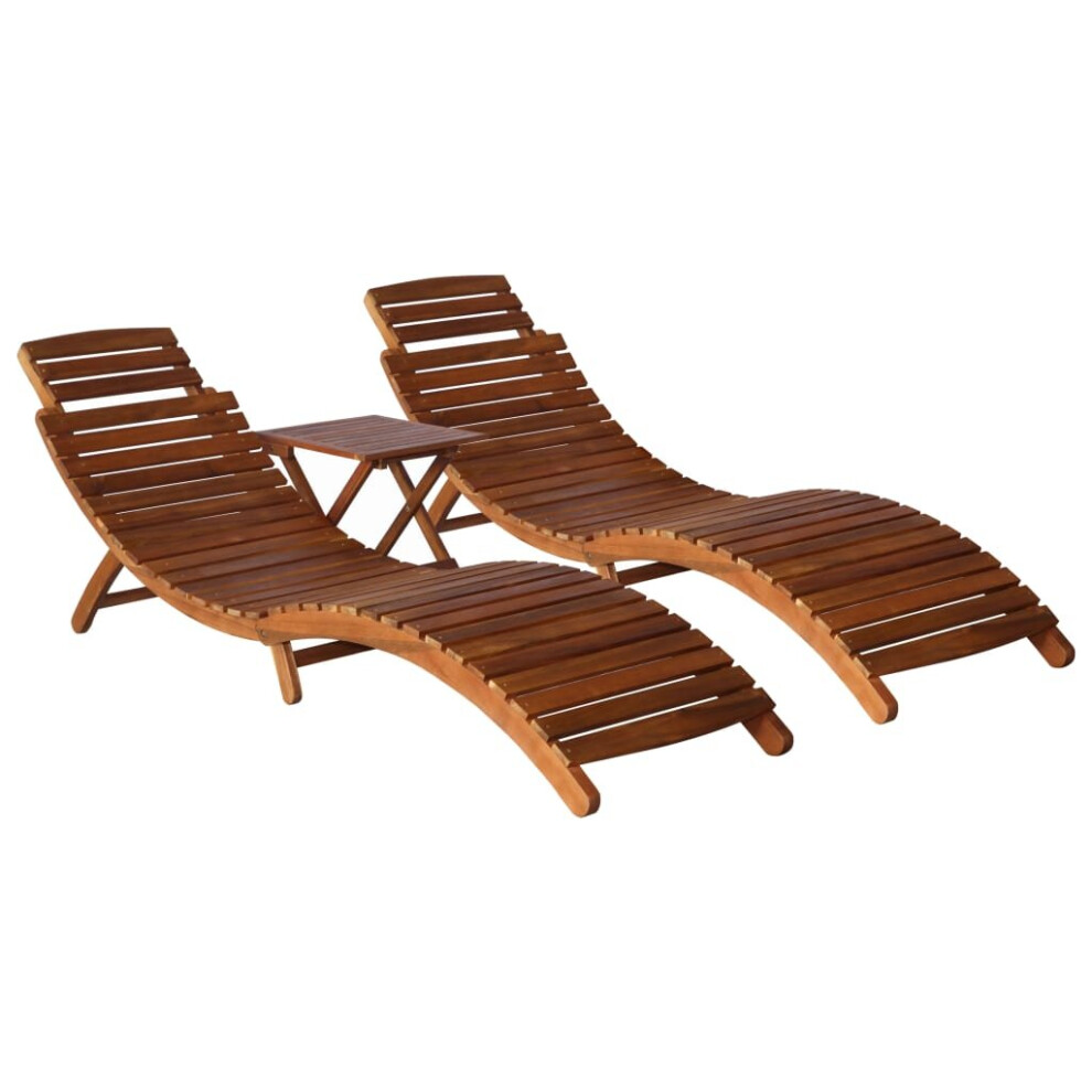 vidaXL 3 Piece Solid Acacia Wood Sunlounger with Tea Table Outdoor Lounge Set