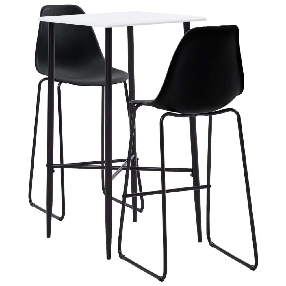 vidaXL 3 Piece Bar Set Plastic Black Pub Bistro Dining Breakfast Table Chair