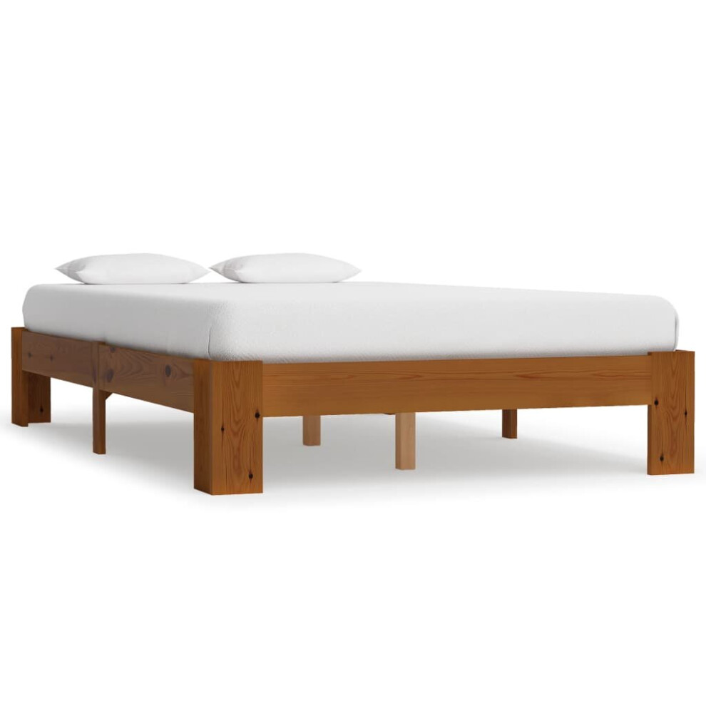 vidaXL Solid Pine Wood Bed Frame Light Brown 120x200cm Double Bed Furniture