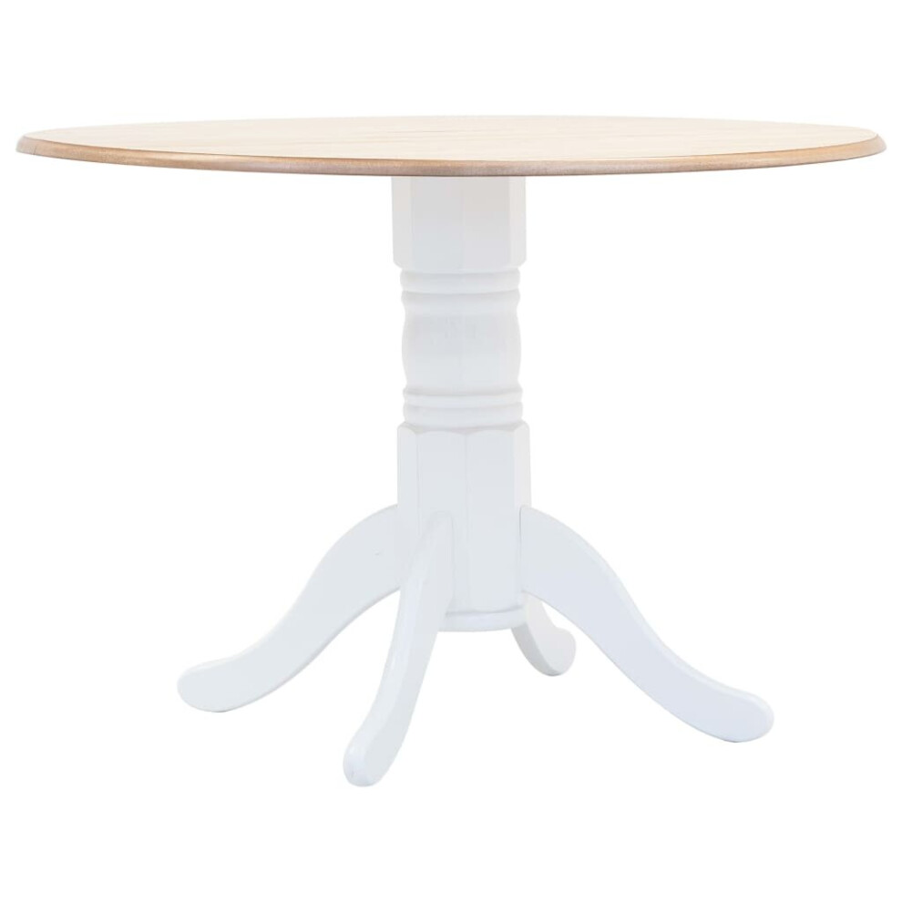 vidaXL Solid Rubber Wood Dining Table White Brown 106 cm Round Kitchen Table