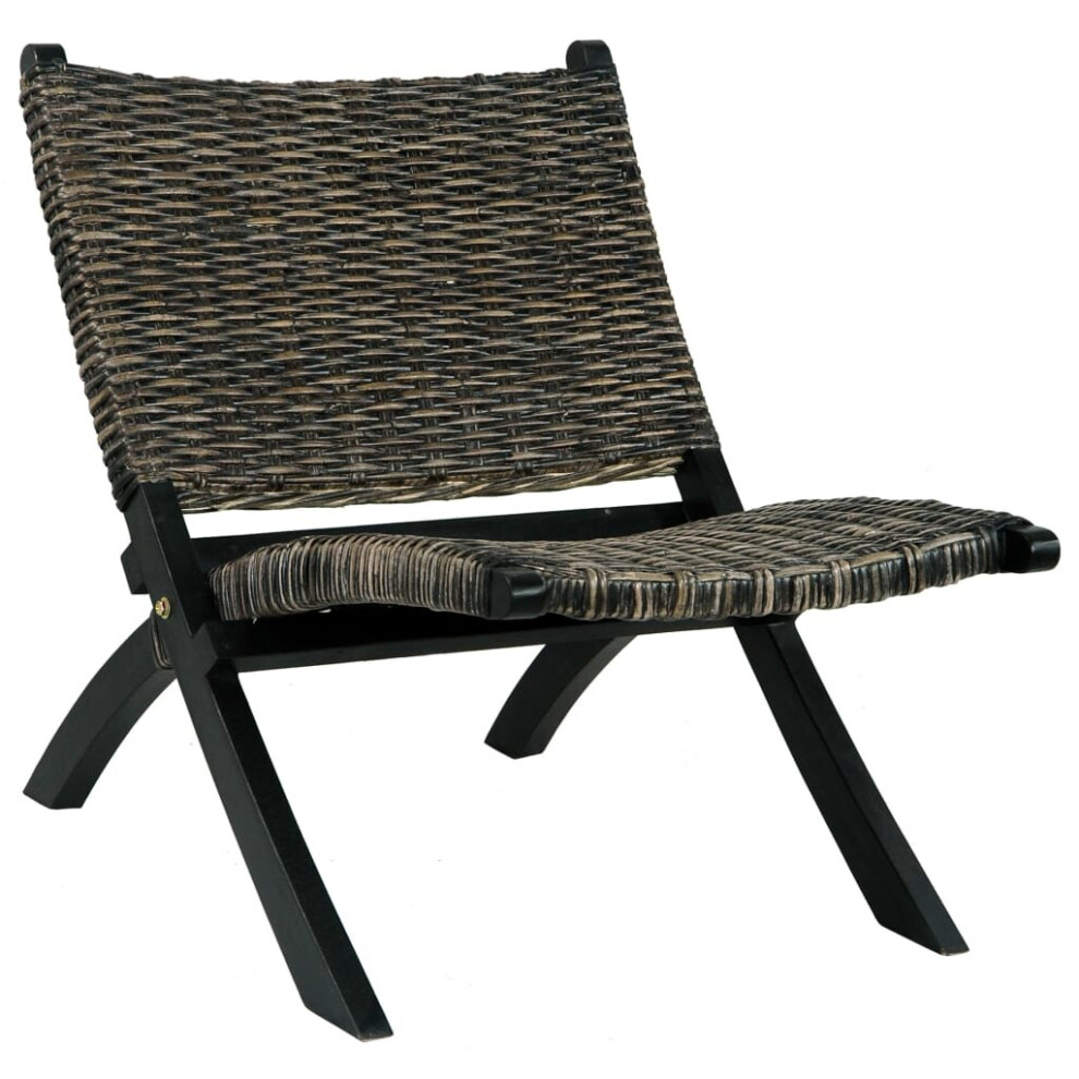 Vidaxl Relaxing Chair Black Natural Kubu Rattan And Solid Mahogany Wood Seat