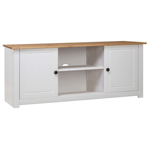 VidaXL vidaXL Solid Pine Wood TV Cabinet White Panama Range Low Side board HiFi Stand