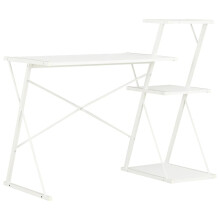 vidaXL Computer Desk with 3 Tier Bookcase X-Shape Legs White Home Office Desk