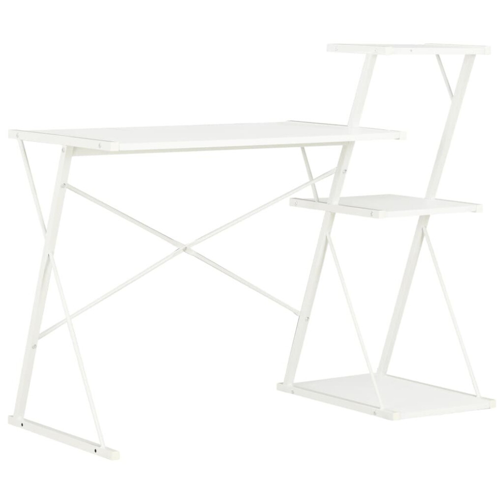 vidaXL Computer Desk with 3 Tier Bookcase X-Shape Legs White Home Office Desk