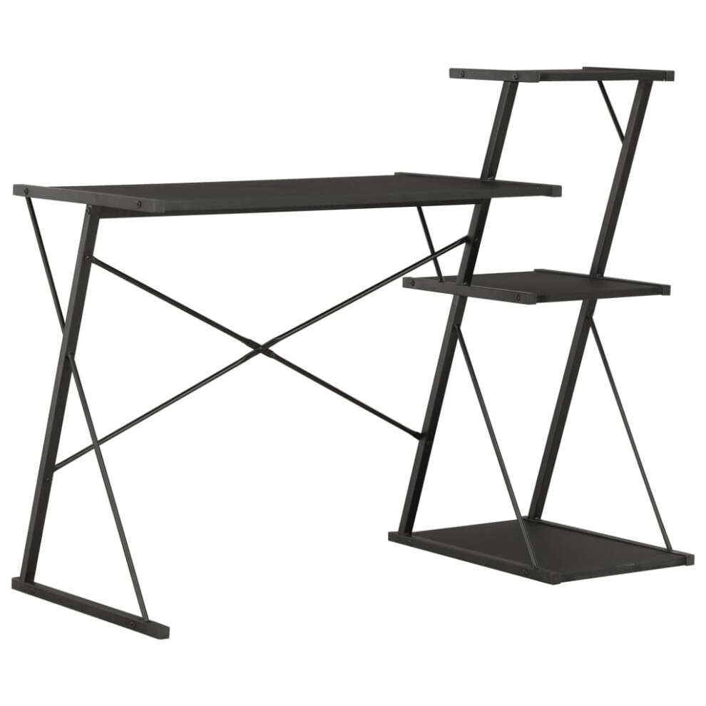 vidaXL Computer Desk with 3 Tier Bookcase X-Shape Legs Black Home Office Desk