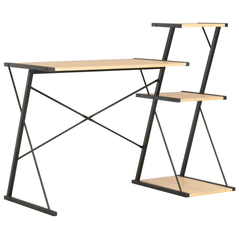 vidaXL Computer Desk with 3 Tier Bookcase X-Shape Legs Black and Oak PC Desk