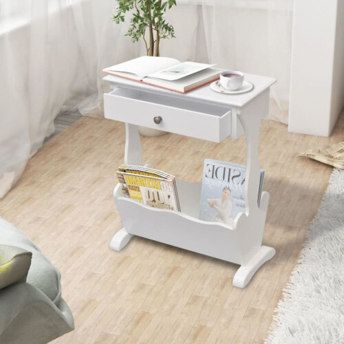 vidaXL Magazine Rack Melrose White Coffee Table Newspaper Holder Organiser