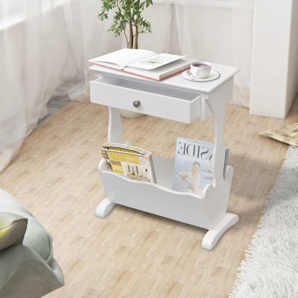 Magazine Newspaper Rack Holder Organizer Storage Side Table Night Stand White