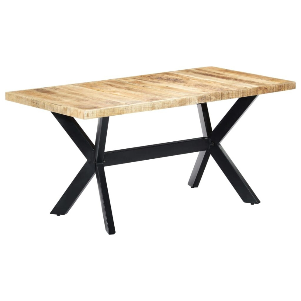Vidaxl Solid Rough Mango Wood Dining Table Heavy Duty Steel Legs 160X80cm