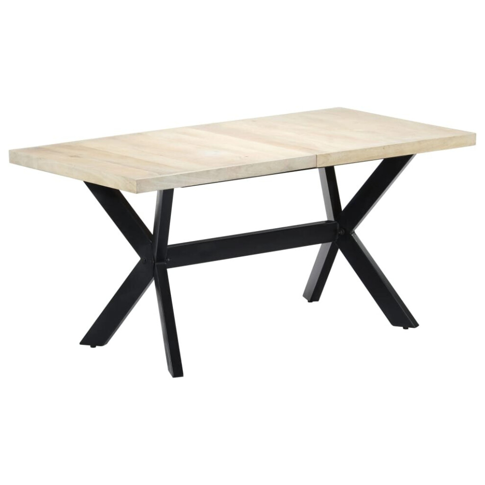 vidaXL Solid Mango Wood Dining Table Heavy Duty Steel Legs White 160x80cm