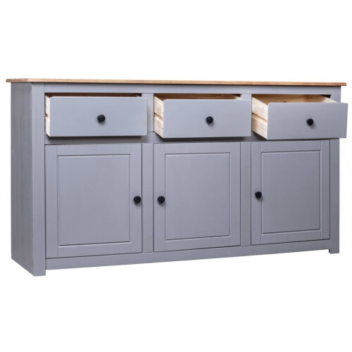 VidaXL vidaXL Solid Wood Pine Sideboard Grey 3 Drawers 3 Doors Storage Chest Cabinet 1
