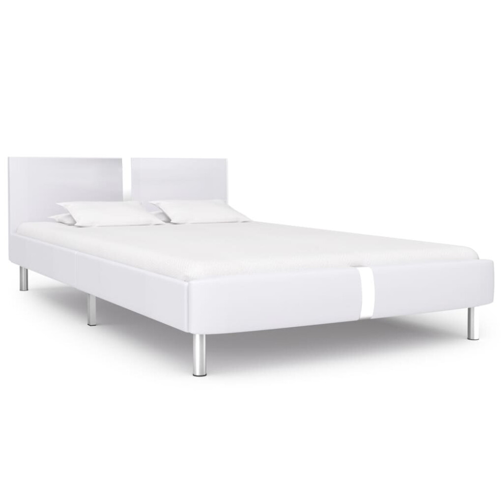 vidaXL Bed Frame White Faux Leather 140x200cm Double Bed Bedroom Furniture