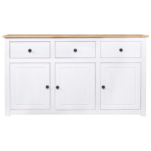 VidaXL vidaXL Solid Wood Pine Sideboard White 3 Drawers 3 Doors Storage Chest Cabinet 1