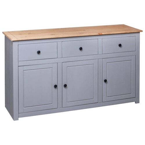 VidaXL vidaXL Solid Wood Pine Sideboard Grey 3 Drawers 3 Doors Storage Chest Cabinet 2