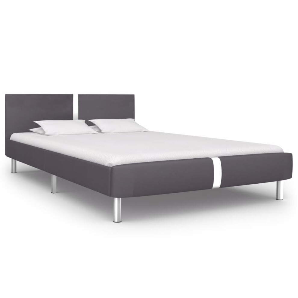 vidaXL Bed Frame Grey Faux Leather 140x200cm Double Bed Bedroom Furniture