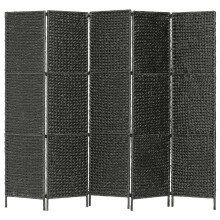 vidaXL 5-Panel Room Divider - Black Water Hyacinth Privacy Screen, 193x160 cm (Product Code 247352)