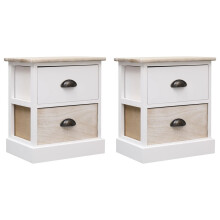 vidaXL 2x Nightstands White and Natural Paulownia Wood Bedside Table Stand