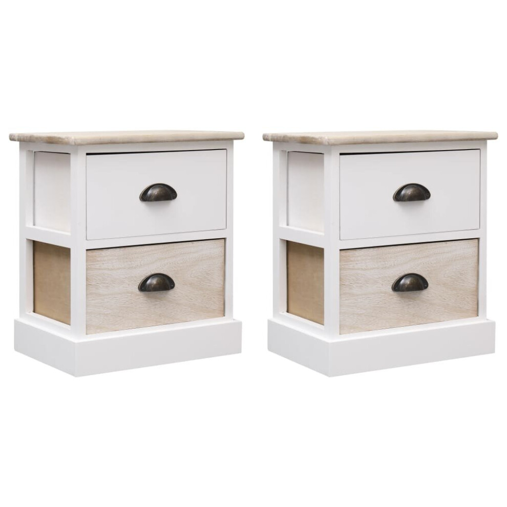 vidaXL 2x Nightstands White And Natural Paulownia Wood Bedside Table Stand