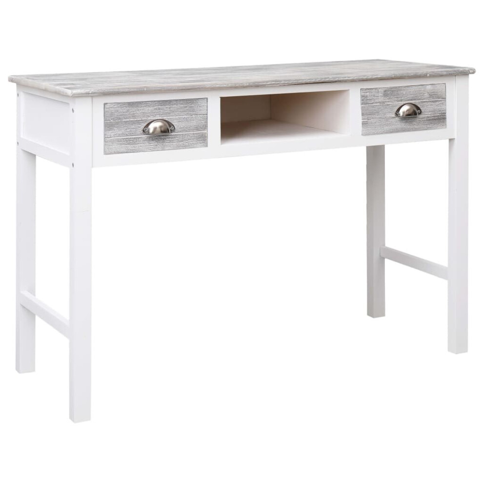 vidaXL Wooden Writing Desk with 2 Drawers and 1 Open Compartment Grey Table