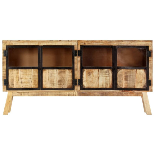 VidaXL vidaXL Solid Rough Mango Wood Sideboard Brown and Black Wooden Side Cabinet 2