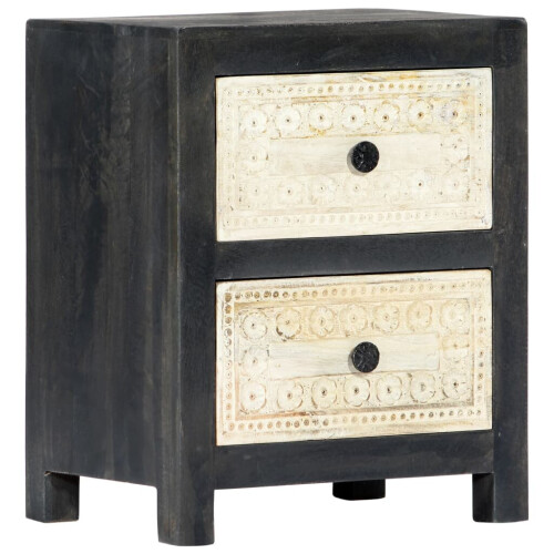 VidaXL vidaXL Solid Mango Wood Hand Carved Bedside Cabinet Grey 40x30x50cm Storage 1