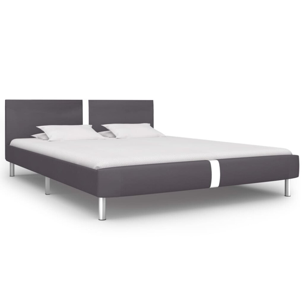 vidaXL Bed Frame Grey Faux Leather 160x200cm Double Bed Bedroom Furniture