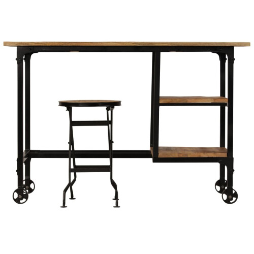 VidaXL vidaXL Solid Mango Wood Desk with Folding Stool 115x50x76cm Office Worktable 1