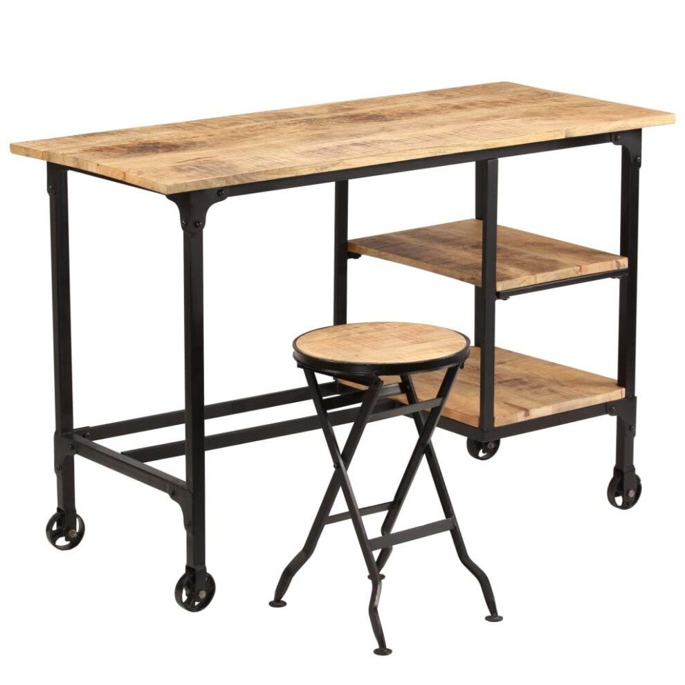Vidaxl Solid Mango Wood Desk With Folding Stool 115X50x76cm Office Worktable