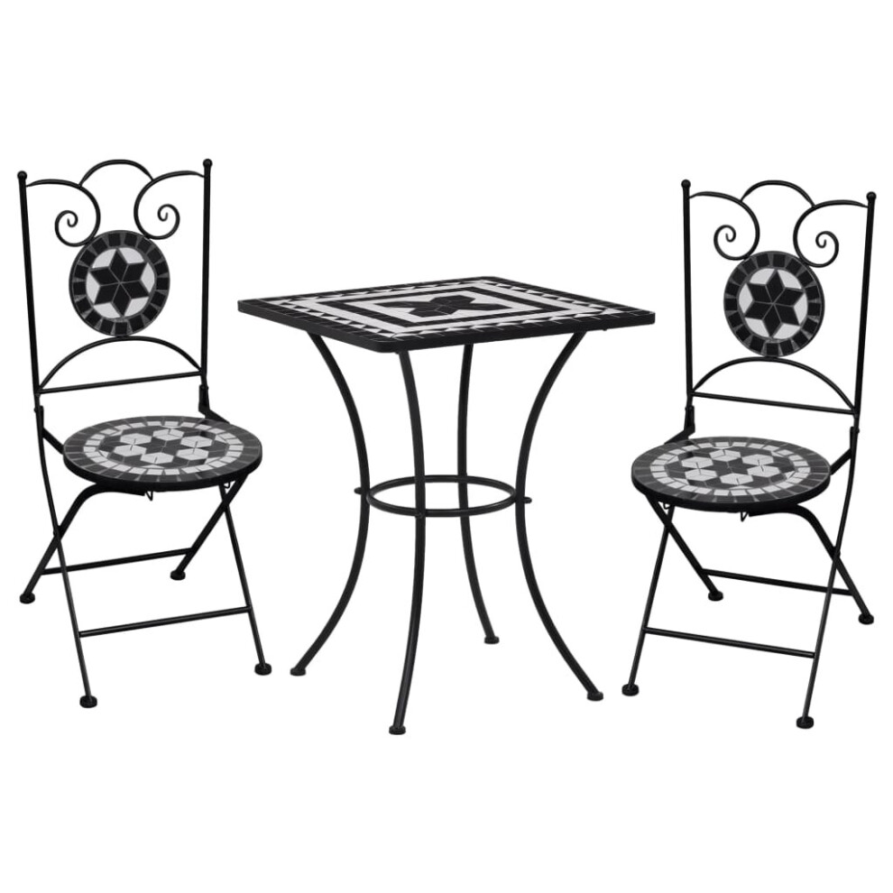 vidaXL 3x Mosaic Bistro Set Ceramic Tile Black and White Patio Outdoor Table