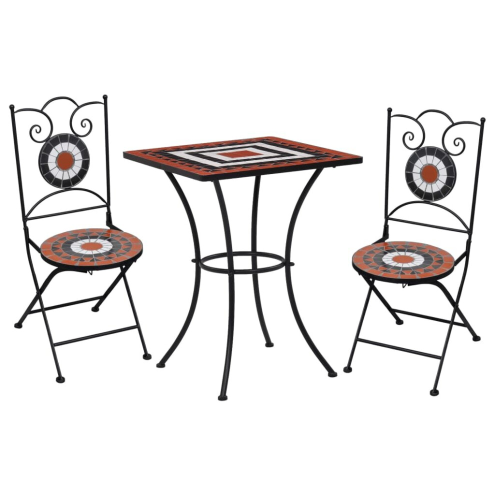 vidaXL 3x Mosaic Bistro Set Ceramic Tile Terracotta and White Patio Pub Table