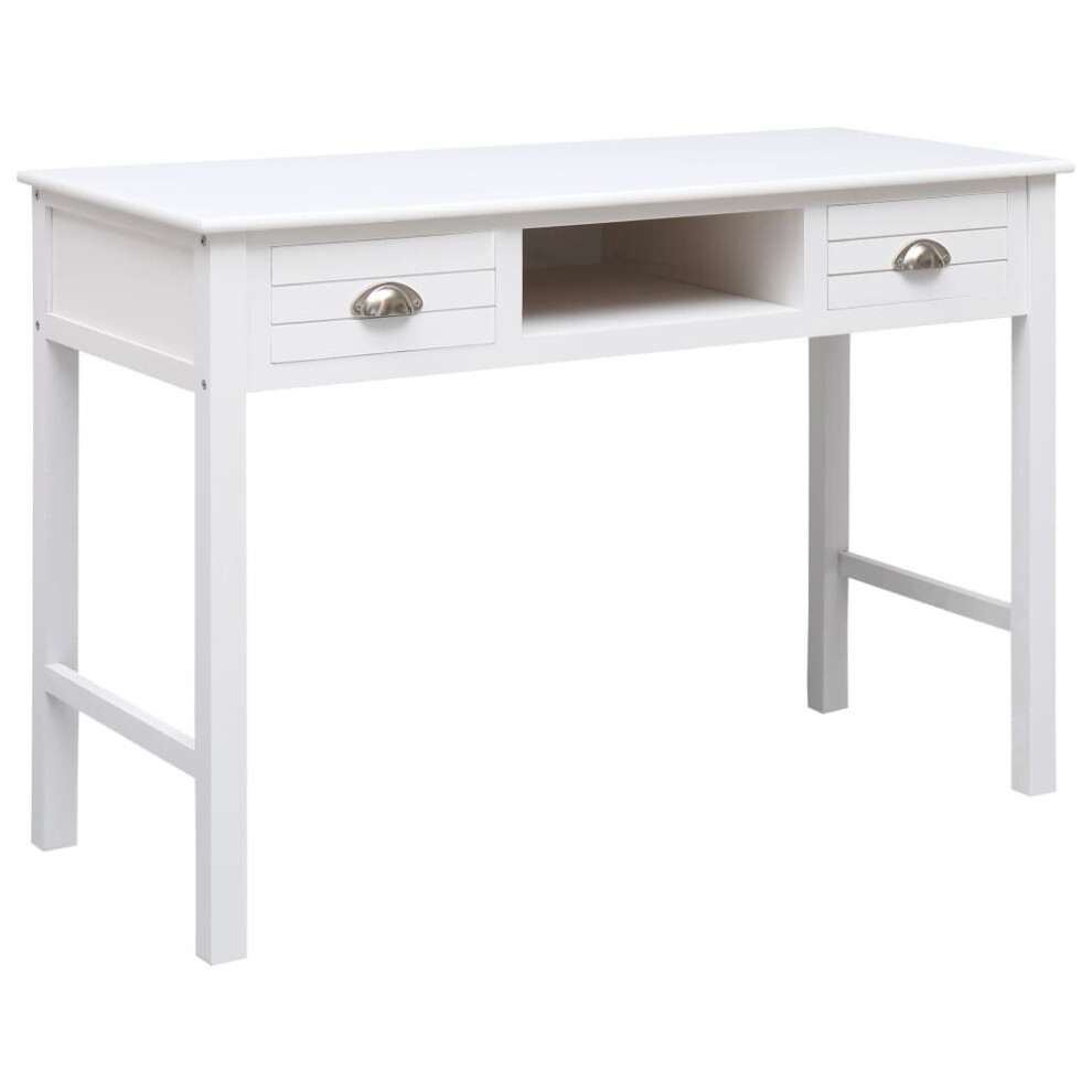 Vidaxl Wooden Writing Desk With 2 Drawers And 1 Open Compartment White Table