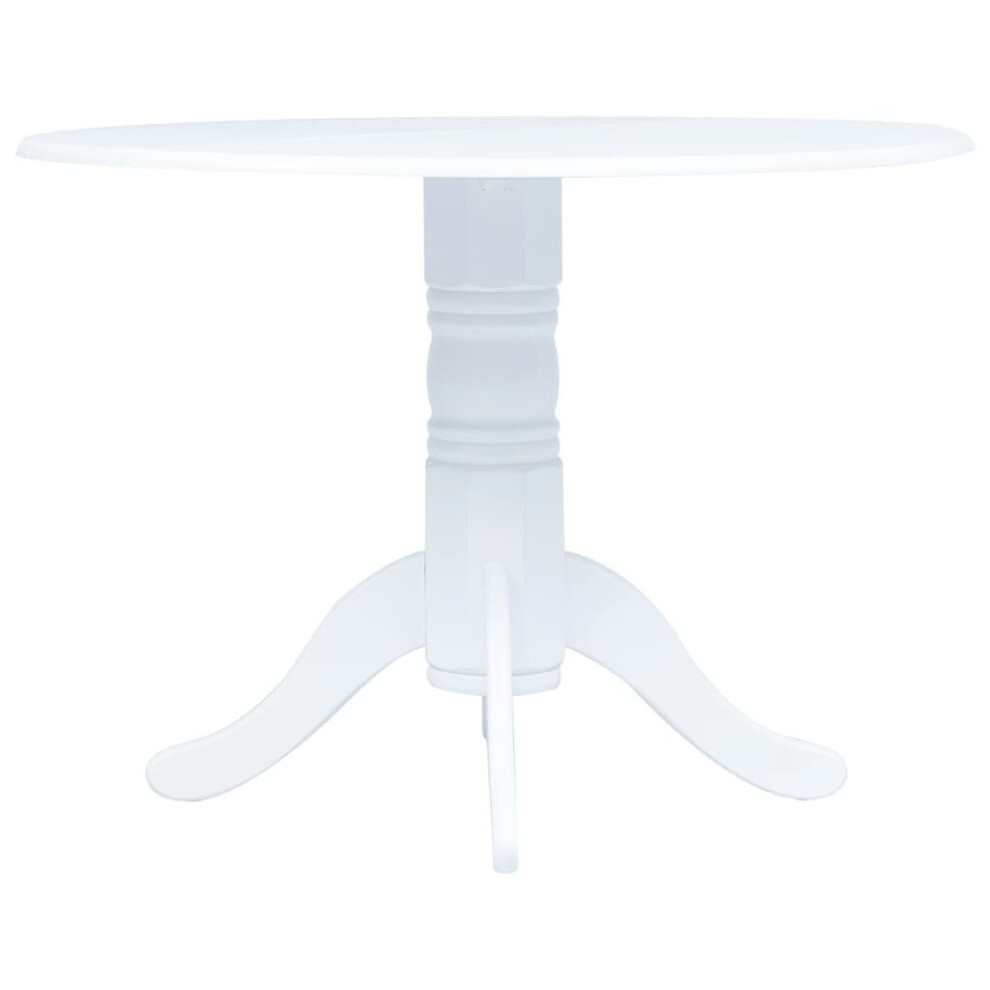 vidaXL Solid Rubber Wood Dining Table Retro White 106 cm Round Kitchen Table