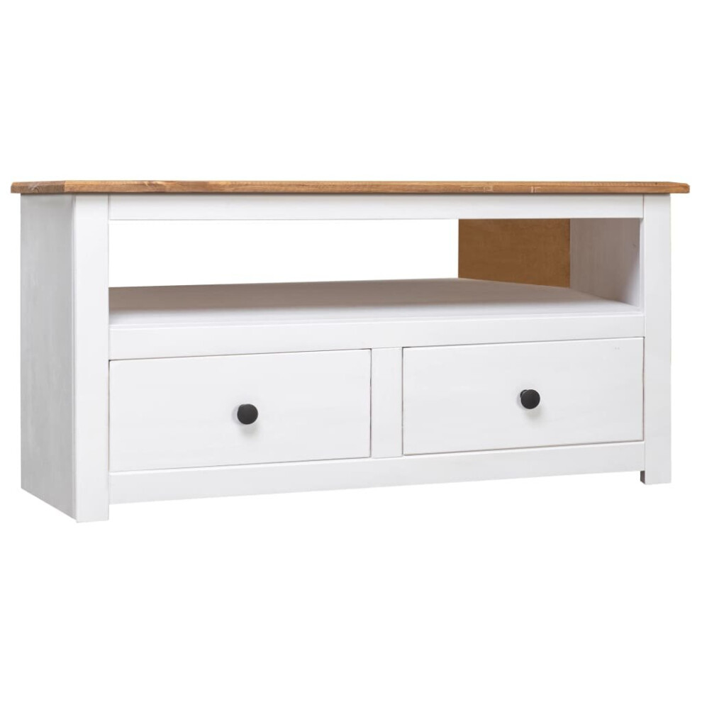 vidaXL Solid Pine Wood Corner TV Cabinet With 2 Drawers White TV Unit Stand