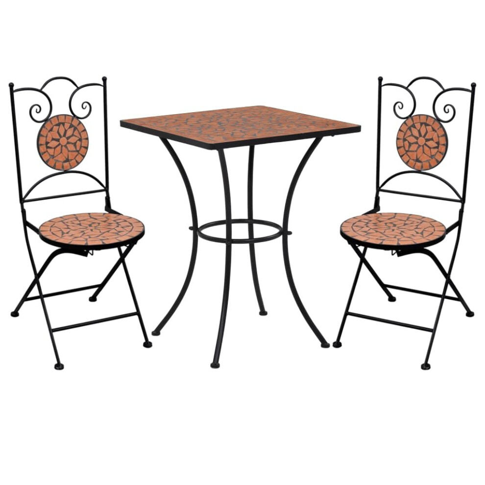 Vidaxl 3X Mosaic Bistro Set Ceramic Tile Terracotta Patio Outdoor Pub Table
