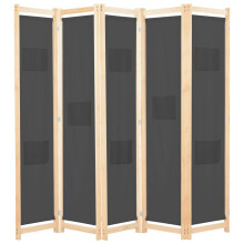 vidaXL 5-teiliger Raumteiler Grau 200 x 170 x 4 cm Stoff