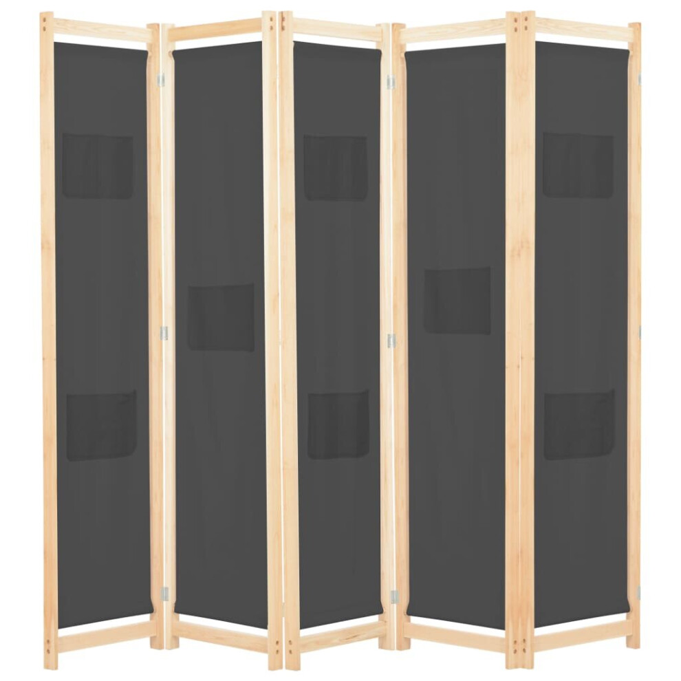 Vidaxl 5-Panel Room Divider Grey 200X170cm Fabric Privacy Screen Partition