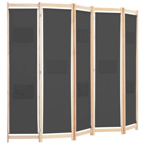 VidaXL vidaXL 5-Panel Room Divider Grey 200x170cm Fabric Privacy Screen Partition 2