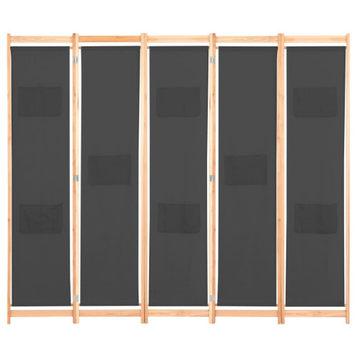 VidaXL vidaXL 5-Panel Room Divider Grey 200x170cm Fabric Privacy Screen Partition 1