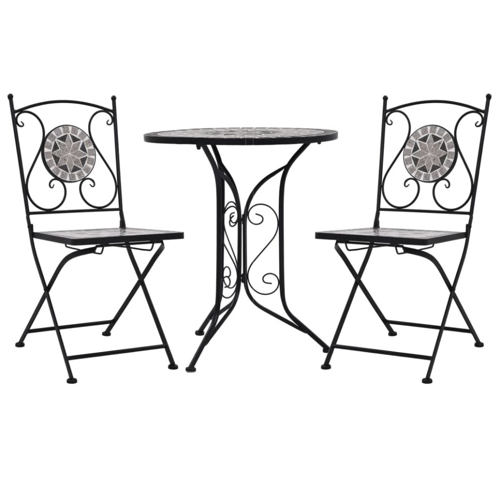 vidaXL 3x Mosaic Bistro Set Ceramic Tile Grey Patio Balcony Outdoor Pub Table