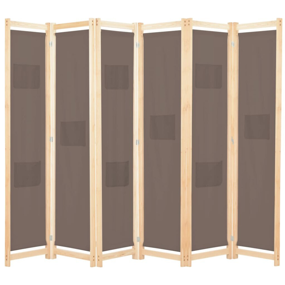 vidaXL 6-Panel Room Divider Brown 240x170cm Fabric Privacy Screen Partition